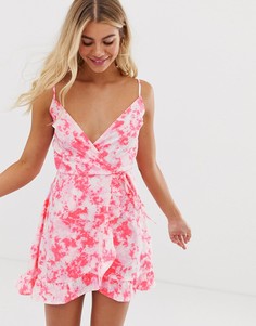 Розовое платье с запахом и принтом New Look-Розовый
