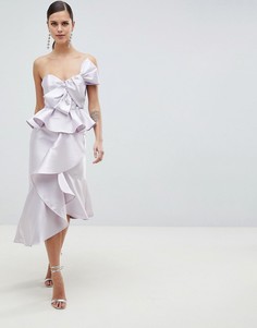 Платье-футляр миди с бантом и баской ASOS DESIGN-Серый