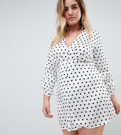 Чайное платье на пуговицах в горошек Missguided Plus-Белый