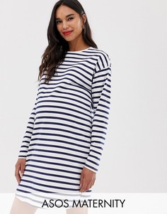 Трикотажное платье в полоску с длинными рукавами ASOS DESIGN Maternity-Мульти