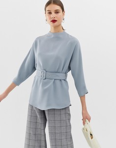 Голубая блузка с ремнем River Island-Серый