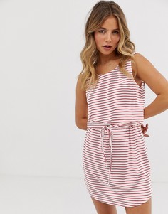 Платье в полоску со шнурком Pieces-Красный