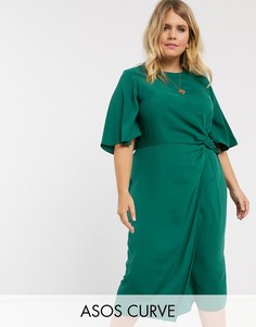 Платье миди с рукавами-оборками ASOS DESIGN Curve-Зеленый