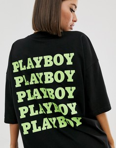 Черное платье-футболка с надписями \Playboy\" на спине Missguided-Черный
