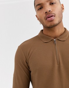 Коричневая футболка-поло с длинными рукавами Topman-Коричневый