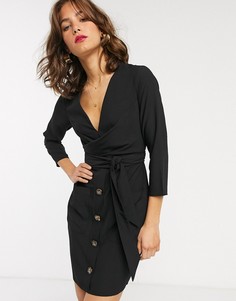 Платье мини на пуговицах с запахом ASOS DESIGN-Черный