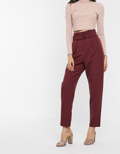 Темно-красные брюки с присборенной талией ASOS DESIGN-Красный