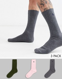 3 пары хлопковых носков в рубчик оливкового/розового/серого цвета Polo Ralph Lauren-Зеленый