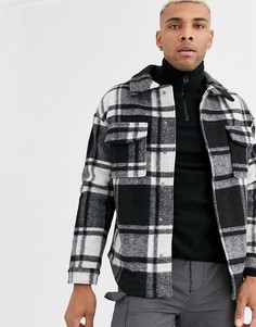 Черная куртка в крупную клетку Jack & Jones Originals-Черный