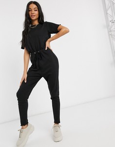 Черный комбинезон с волнистыми краями Missguided