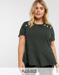 Топ цвета хаки с баской в стиле милитари River Island Plus-Зеленый
