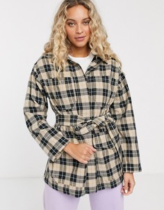Куртка в клетку с поясом Monki-Черный