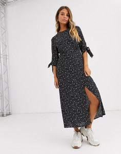 Платье миди с принтом и завязками на рукавах New Look-Мульти