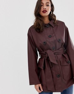 Куртка из искусственной кожи в стиле милитари ASOS DESIGN-Коричневый