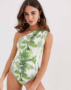 Слитный купальник с фактурным пальмовым принтом ASOS DESIGN-Мульти