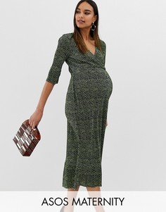 Чайное плиссированное платье миди в горошек ASOS DESIGN Maternity-Мульти