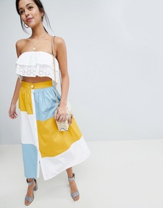 Юбка миди колор блок на пуговицах ASOS DESIGN-Мульти