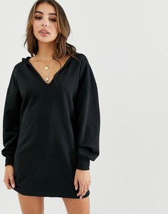 Платье-худи с глубоким V-образным вырезом ASOS DESIGN-Черный