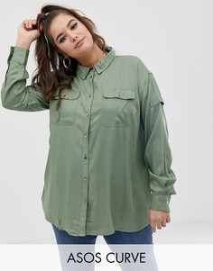 Рубашка в стиле милитари с длинными рукавами ASOS DESIGN Curve-Зеленый