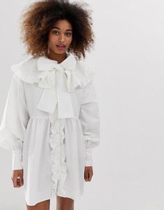 Свободное платье мини с кокеткой из кроше в стиле oversize и завязкой на бант Sister Jane-Белый