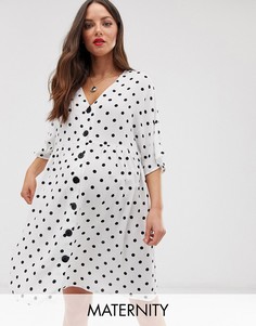 Монохромное свободное платье на пуговицах с V-образным вырезом ASOS DESIGN Maternity-Мульти