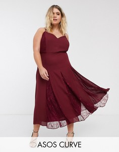 Платье миди с кружевной отделкой ASOS DESIGN Curve-Красный
