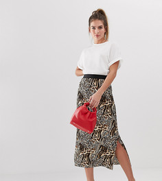 Плиссированная юбка миди с леопардовым принтом New Look-Коричневый
