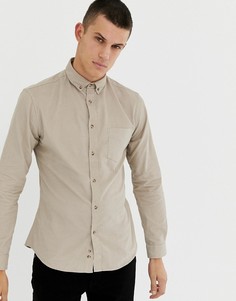 Бежевая вельветовая рубашка с длинными рукавами Celio-Бежевый