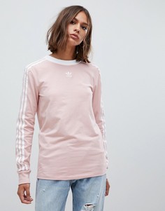 Розовый лонгслив с полосками adidas Originals