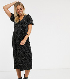 Бархатное чайное платье миди с блестками ASOS DESIGN Maternity-Черный