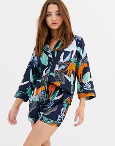 Пижамные рубашка и шорты из 100% модала ASOS DESIGN-Синий
