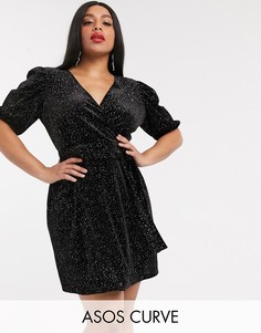 Бархатное чайное платье мини ASOS DESIGN Curve-Черный