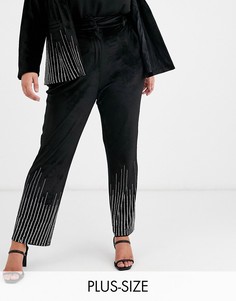 Бархатные брюки от костюма со стразами Fashion Union Plus-Черный