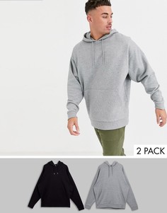 Набор из 2 oversize-худи (серый меланж/черный) ASOS DESIGN-Мульти