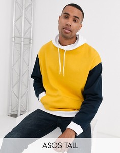 Oversize-худи темно-синего/желтого/белого цвета ASOS DESIGN Tall-Темно-синий