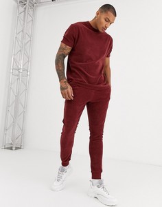 Коричневые махровые джоггеры скинни от комплекта ASOS DESIGN-Коричневый