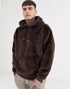 Oversize-худи из искусственного меха темно-коричневого цвета ASOS DESIGN-Коричневый