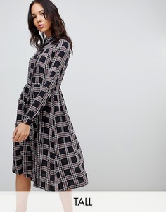 Платье-рубашка миди в клетку Glamorous Tall-Черный