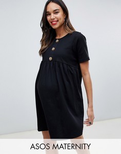Свободное платье мини с пуговицами из искусственного рога ASOS DESIGN Maternity-Черный