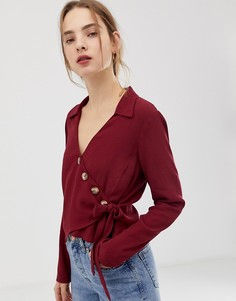 Лонгслив с запахом и асимметрично расположенными пуговицами ASOS DESIGN-Красный