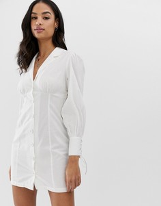 Хлопковое платье-рубашка мини с объемными рукавами ASOS DESIGN-Белый