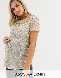 Футболка с пайетками ASOS DESIGN Maternity-Золотой