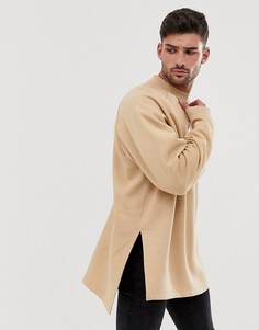 Бежевый супердлинный oversize-свитшот с разрезами ASOS DESIGN