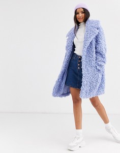 Синее пальто из искусственного меха ASOS DESIGN-Синий