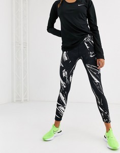 Черные леггинсы со светоотражающим серебристым принтом Nike Running aeroshield-Черный