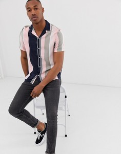 Рубашка в розовую и темно-синюю полоску с отложным воротником Burton Menswear-Розовый