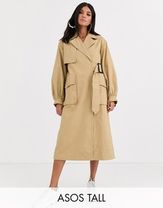 Тренч кремового цвета в клетку ASOS DESIGN Tall-Кремовый