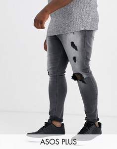 Черные обтягивающие джинсы стретч с рваной отделкой ASOS DESIGN Plus-Черный