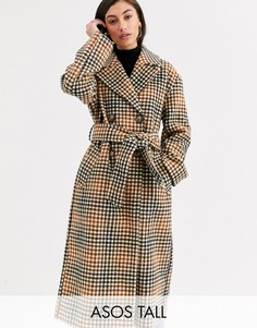 Пальто в клетку с поясом ASOS DESIGN Tall-Мульти
