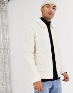 Белая куртка Харрингтон из искусственного меха ASOS DESIGN-Белый